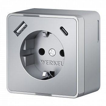 W5071706 Розетка с заземлением, шторками и USB тип A+C Gallant (серебряный) Werkel a057701 фото