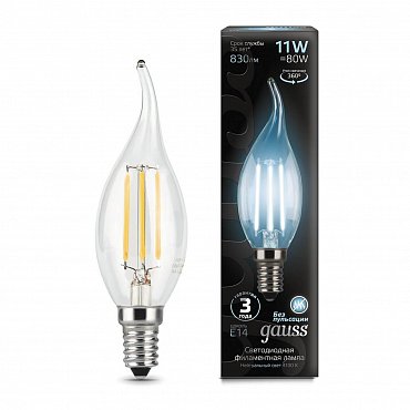 Лампа светодиодная филаментная E14 11W 4100К прозрачная 104801211 фото