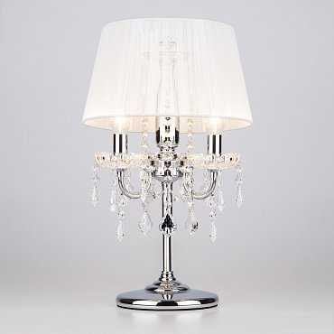 Настольная лампа с абажуром Eurosvet Allata 00000057135 2045/3T хром/белый настольная лампа фото