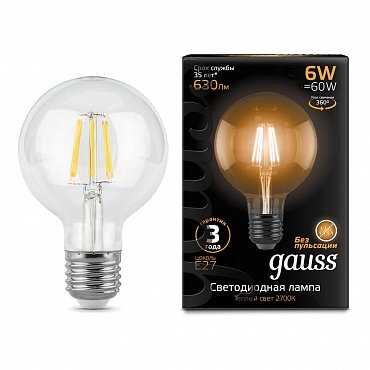 Светодиодная лампа Gauss Filament G95 E27 6W 2700K 105802106 фото