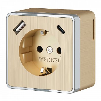 W5071710 Розетка с заземлением, шторками и USB тип A+C Gallant (шампань рифленый) Werkel a057703 фото