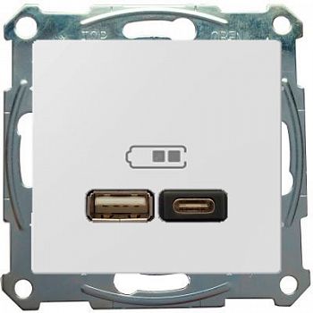 Розетка 2-я USB 2.4 A+C Merten Серия M белая MTN4366-0110+MTN4367-0325 фото